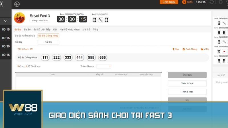 Giao diện sảnh chơi tại Fast 3