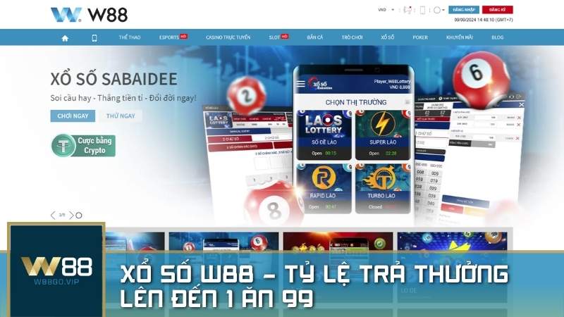 Xổ Số W88 cho kết quả nhanh chóng và tỷ lệ trả thưởng lên đến 1 ăn 99 hấp dẫn hàng đầu thị trường